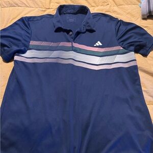 Adidas Men's Navy Polo with Multicolor Stripes